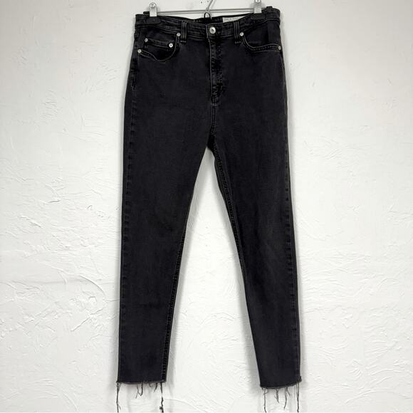 Rag & Bone Grey Nina High Rise Skinny Ankle Jeans Womens 30 Raw Hem Stretch Zip - Picture 1 of 15